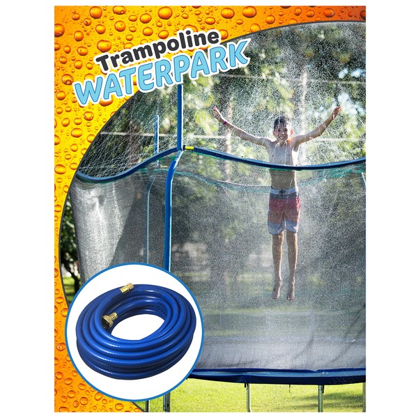 Trampoline Waterpark Heavy Duty Sprinkler Hose- Fun Summer Outdoor Water Game Toys Accessories - Best for Boys & Girls and Adults - Made to Attach On Safety Net Enclosure - Tool Free