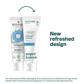 Attitude Fluoride-Free Whitening Toothpaste, Peppermint Flavor, Vegan & Cruelty-Free, Sugar-Free, Plant & Mineral-Based Ingredients, Clean Oral Care, 4.2 Oz
