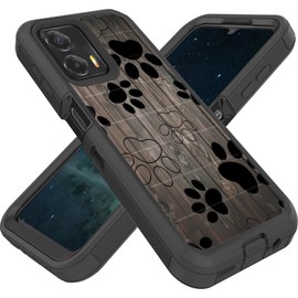 FGDRFGRW Designed for Moto G Play 2024 6.5 Inch Case,Heavy-Duty Rugged and Durable,Shockproof Hybrid Dual-Layer Armor Protective Shell,Dog Paw Print on Wood