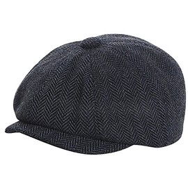 Kids Wool-Blend Newsboy Cap Tweed Flat Cap - Boys Vintage Beret Cabbie Hat Pageboy Caps for 3-6 Years Old, Navy, 4-8 Years