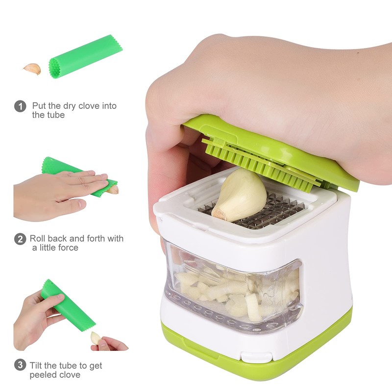 Wisekoti Updated Garlic Press&Peeler Set- Convenient Dicing and Slicing. Chopper,