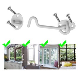 Kare & Kind Hook and Eye Latch (4-inch) - with Mounting Screws - Heavy Duty Locks for Door, Gates, Barns, Bathrooms, Cabins (1-White)