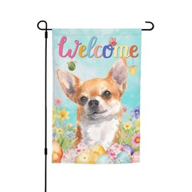 Spring Chihuahua Puppy Dog Happy Easter Garden Flag 12x18 Inch Double Sided Vertical Decoration Yard Small Flag For Outside Holiday Seasonal Outdoor