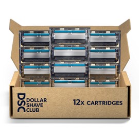 Dollar Shave Club Cartuchos de repuesto de 6 cuchillas, 12 unidades, cuchillas de acero inoxidable de corte preciso con una cuchilla recortadora integrada en la parte posterior, diseñados para un afeitado extra, plateado/azul