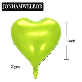 Jonhamwelbor 20Pcs 18 inch Lime Green Foil Mylar Heart Shape Balloons Decorations Valentines Birthday Wedding Baby Shower Party (Green and Lime Green)