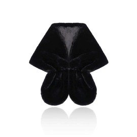 Sakytal Womens Faux Fur Shawls Wraps Black Fur Shawl Fur Stole Sleeveless for Bride and Bridesmaids