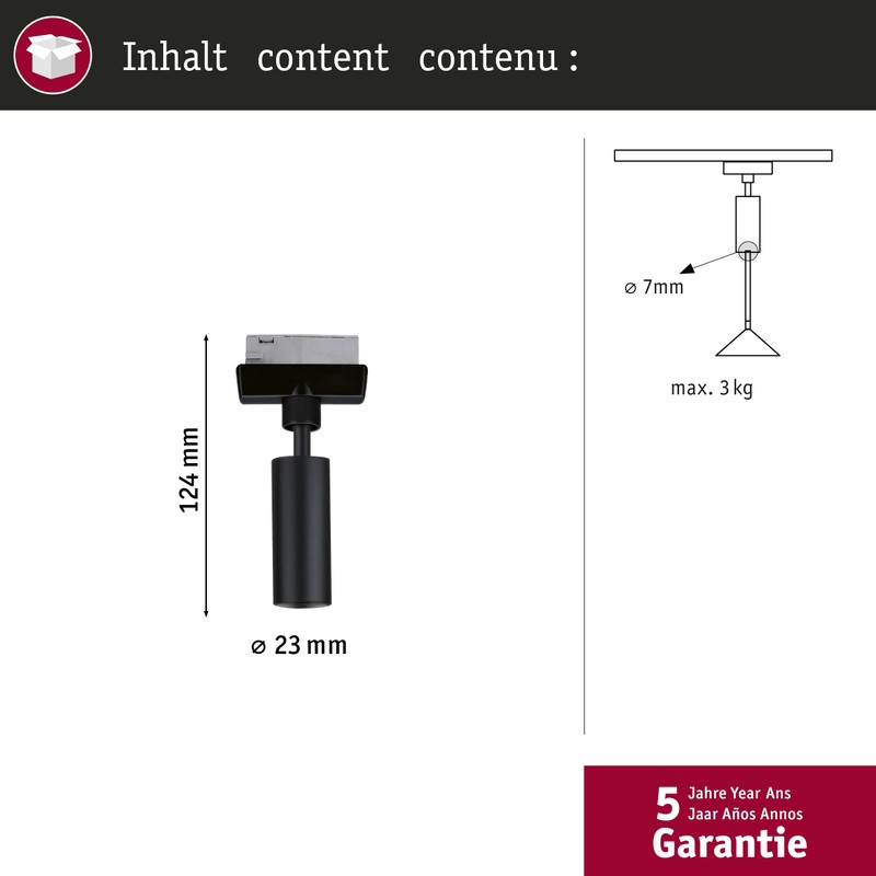 Paulmann 96914 Universal URail Pendant Adapter max. 50W 230V Black