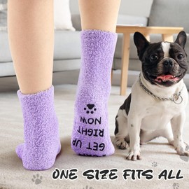 Jadive Novelty Novelty Dog Socks Gifts for Women Funny Warm Socks Dog Mum Non Slip Fluffy Socks with Gift Box for Puppy Lover Mother's Day Daughter Wife Girl Gift Wife Girlfriend(Purple,Kind Style)