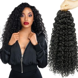 Gogo Curl 18 Inch 8 Packs Curly Crochet Hair for Black Women Wavy Beach Curls Crochet Hair Water Wave Go Go Crotchet Hair Synthetic Curly Braiding Hair Extensions(18inch 8pack, 1b)
