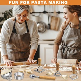 Ravioli Pasta Maker Cutter with Roller Wheel (Set of 6), Ravioli Cutter Set with Wooden Handle, Ravioli Press Pasta Maker Tools for Ravioli, Pasta Making Dumplings, Lasagna, Pierogi