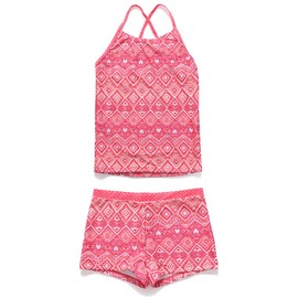 PHIBEE Girls' Tankini Summer Rash Guard Bathing Suits Two Piece Cross Straps Swimsuit with Shorts 2-14 Years Pink2 8
