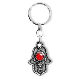 My Daily Styles Good Luck Hamsa Hand - Small Traveler's Prayer in Hebrew Key Chain - Made in Israel - Red