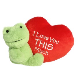 Aurora® Heartwarming Valentine I Love You This Much Frog Stuffed Animal - Decorative Companion - Loveable Companions - Green 9 Inches