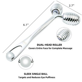 pfefe Stainless Steel Face Roller - Metal Facial Cooling Massager for Face and Eyes, Esthetician Supplies Cold Roller for Puffiness, Wrinkles, Dark Circles