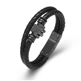 QGJNSGC Pet Paw Cremation Bracelet for Ashes for Men Braided Leather Bracelet Cuff Bangle Memorial Urn Jewellery Funeral Keepsake Gift, Leather