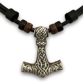 HANA LIMA Thorshammer Lederhalskette Herrenkette Damenkette Lederkette Halskette Thor Hammer Mjölnir Surferkette