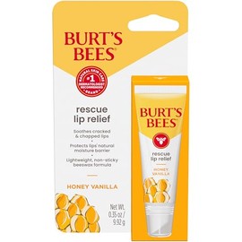 Burt's Bees Rescue - Alivio de labios, vainilla miel, bálsamo labial hidratante para labios secos y agrietados, con cera de abejas y manteca de karité de origen Responsbily