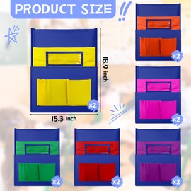 Tisancy 12 Pcs Chair Pockets for Classroom 15" x 19" Seat Back Organizer Bags with 6 Pockets and Name Slot Book Storage for Students Kid Teacher Organize School Supplies(Stylish Colors)