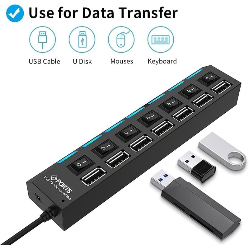 PeakTrend Multi Port Splitter, 7 Port USB 2.0 Hub, USB