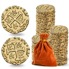 Metal Pirate Coins, Prefdo 100PCS Large Gold Treasure Coin Set Spanish Doubloon Replicas Fantasy Metal Coins Pirate Gold Coins Tokens for Board Games Pirate Party Cosplay