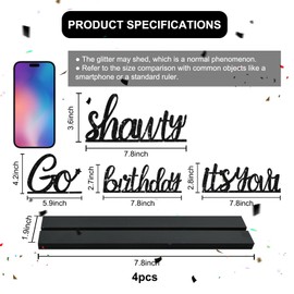 BAOOOFUL Set of 4 Go Shawty It's Your Birthday Glitter Centerpieces Funny Birthday Centerpiece for Women Birthday Party Decorations Birthday Sign Birthday Gift (Black)