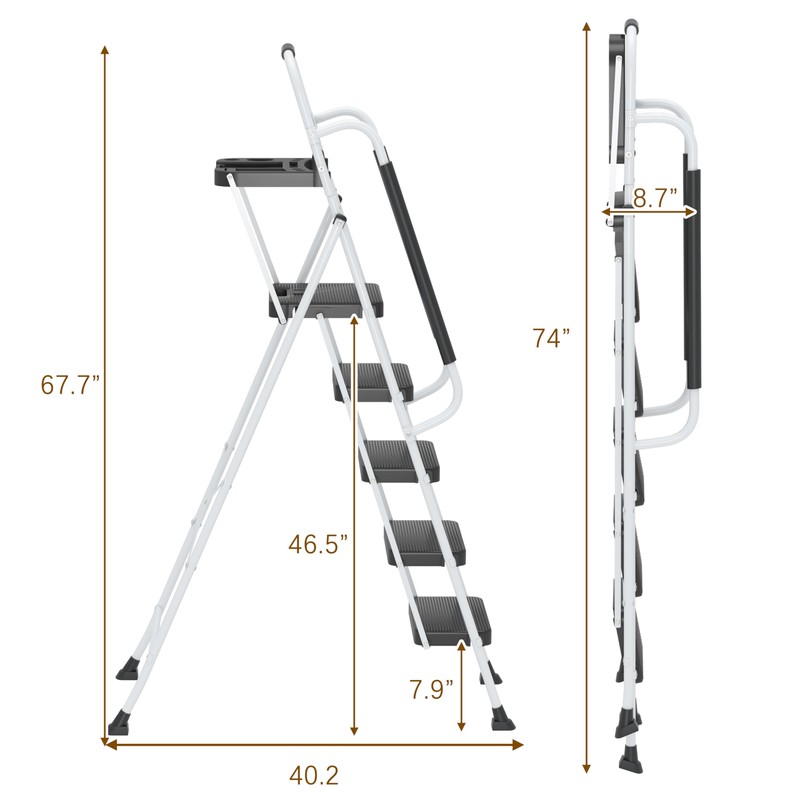 WiberWi 5 Step Ladder with Handrails Folding Step Stool with