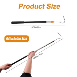 Lyreh RV Awning Opener Puller, 19.69-62.99in Stainless Steel Multi-Section Locking Telescopic Hook Pole Awning Pull Down Rod with Rubber Handle Grabber Tool for Tent Shelter Camper Canopy Truck Bed