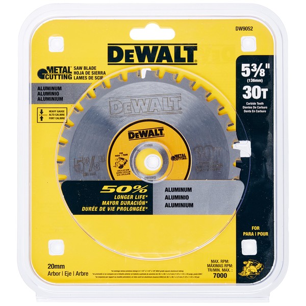 DEWALT DW9052 5-3/8-Inch 30 Tooth Aluminum and Non-Ferrous Metal Cutting Saw Blade, Yellow