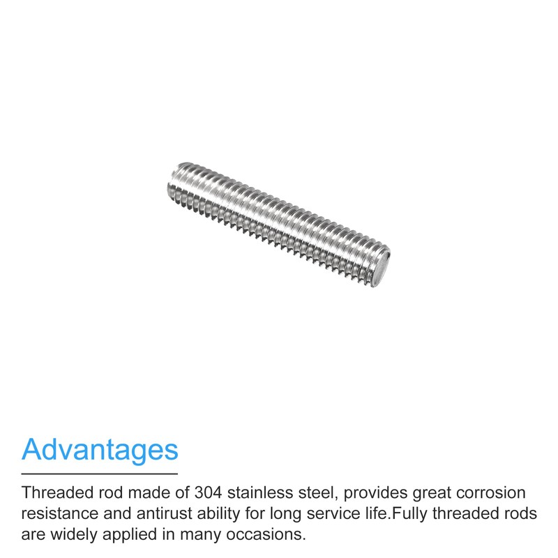 sourcing map Fully Threaded Rod M10 x 50mm 1.5mm Thread
