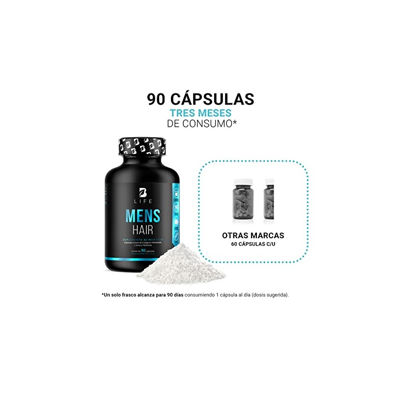 Vitaminas Cabello Hombre Cápsulas 500 Por Cápsula Colágeno Hidrolizado Lysina