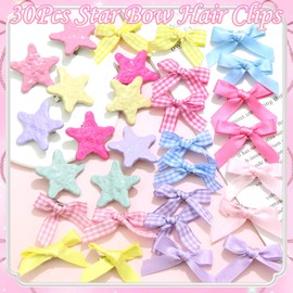 SAWINDA 30Pcs Pink Mini Hair Bows Star Hair Clips Small Bows for Hair 5 Color Star Snap Hair Barrettes Silk Satin Ribbons Bowknot Hair Pins Accessories for Women Girls