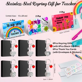 Teacher Gifts Keyring, 6Pcs Thank You & Appreciation Teacher Leaving Gifts for TA, Nursery, Best Teacher Gifts for Women Men Birthday Christmas with Thank You Cards Presents and Gift Box