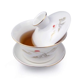 Gaiwan White Porcelain Large 500ml Teacup Sancai Tea Cup Set Lid Sun Beautiful Mountain (16oz large)