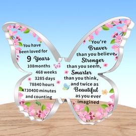 AMZQ Inspirational 9th Birthday Gifts for Girls Transparent Butterfly Shape Acrylic Birthday Present Ideas for 9 Year Old Girl