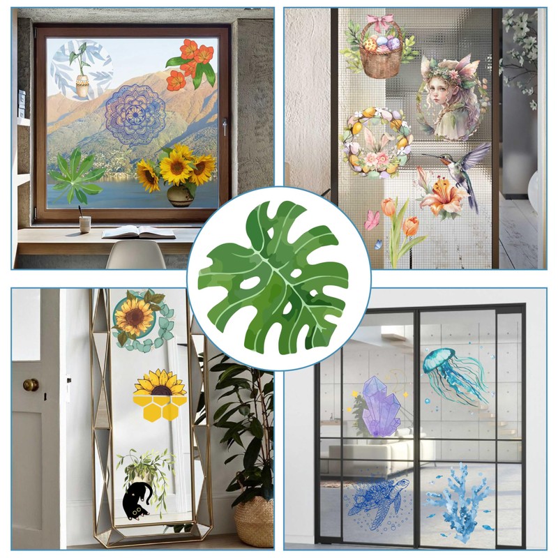 GORGECRAFT 4Pcs Palm Leaves Window Clings 16cm Monstera Leaf Window
