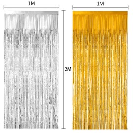 Lostwry Pack of 6 Metallic Tinsel Curtains Tinsel Curtains Foil Fringe Curtain Shimmer Glitter Curtain Fringe for Birthday Wedding Christmas Party Door Window Decoration 1 x 2 m (Silver)