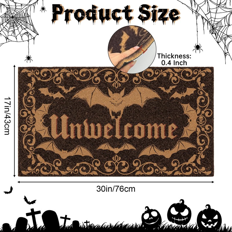 Halloween Unwelcome Door Mat, Gothic Dark Bat Doormat Indoor Outdoor