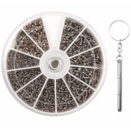 1000pcs Sunglasses Screws Repair Kit, 12 Kinds 1.0 1.2 1.4 1.4 1.6 Screws + 1.2 1.4 Nut + 3-Way Screwdriver Watch Glasses Repair Small Screws Tool Kit