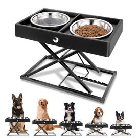 Joytale Elevated Dog Bowl Metal Stand with 2 Stainless Steel Bowls,Heavy Duty Feeder for Medium Large Dogs, Adjustable 9"-17.5" Height Anti-Slip Raised Food & Water Station, Black