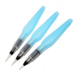 ERCENTURY Water Brush Pen Set (Length: 5.9 inche), Refillable, Leakproof for Watercolor Painting & Lettering, 3 Sizes Point Tip Brush Pens Are Available, Color: Translucent Blue