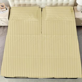 Linens Limited Top Split California King Size Sheet Set for Split-Head Adjustable Bed, 34" Split at Top, 4Pcs 800 Thread Count 100% Egyptian Cotton Sheet-Set, Fits Upto 18" Deep Pocket - Ivory Stripe