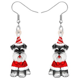 TIZURO Christmas Acrylic Cute Red Bow Schnauzer Earrings Cartoon Puppy Pets Animals Dangle Jewelry For Women Dog Mom Xmas Charms Party Winter Gifts (Grey)