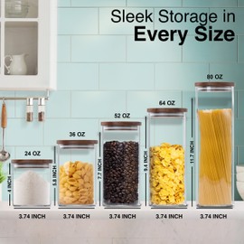 Essos Square Glass Jars with Wood Lids Set of (2) 80 fl oz Airtight and Stackable Storage Containers for Kitchen Pantry or Bathroom BPA Free and Recyclable Canister for Food Cookies Coffee Pasta Sugar
