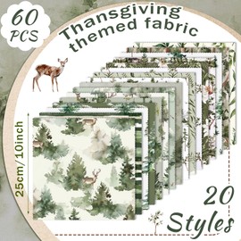HunnmingRe 20 Pcs 10''x10'' Watercolor Forest Quilting Fabric Square Vintage Green Quiltted Fabric Bundle Christmas Tree Reindeer Precuts Printed Patchwork Supplies for Holiday DIY Sewing Craft
