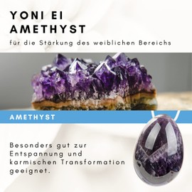 Lapis Vitalis Yoni Egg Amethyst 40 x 30 mm - Yoni Egg to Strengthen the Female Area - Natural Yoni Egg Amethyst for Relaxation & Karmic Transformation - Gemstone with Ribbon