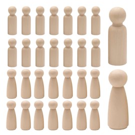 Pack of 30 Wooden Figures for Painting, Unfinished Wooden Toy Figures, Wooden Family Figures, Dolls for Painting, Crafts, Wooden Cone for Christmas, Wedding, Birthday Decoration