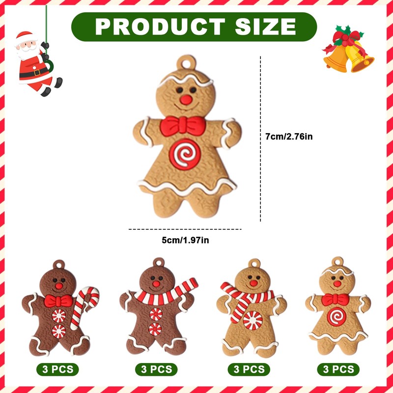 12Pcs Gingerbread Christmas Tree Decorations, Ginger Man Hanging Ornaments Clay
