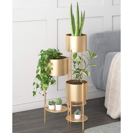 AISUNDY Metal Plant Stand, 6 Tier 6 Potted Indoor Gold Flower Pot Stand Holder Shelf, Foldable Decorative Display Rack for Multiple Potted Plants, Patio Garden, Living Room, Corner Balcony & Bedroom