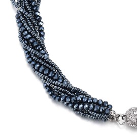 Dark Blue Statement Necklace Multi-layer Beads Crystal Braided Chain Choker Collar Magnetic Clasp(CA)