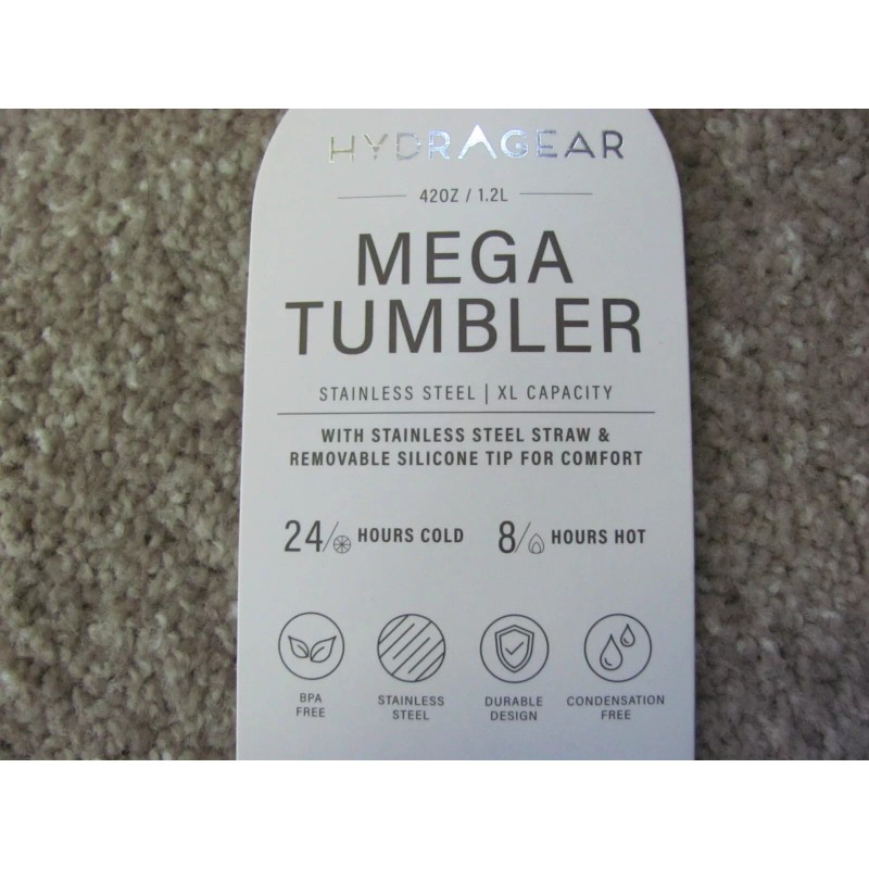 HydrAgear 42 Oz Mega Tumbler Stainless with Stainless Steel Straw